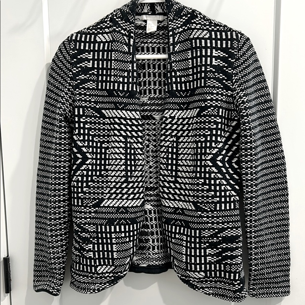 H&M Open front Black White Print Cardigan Boho Aztec |Size Small